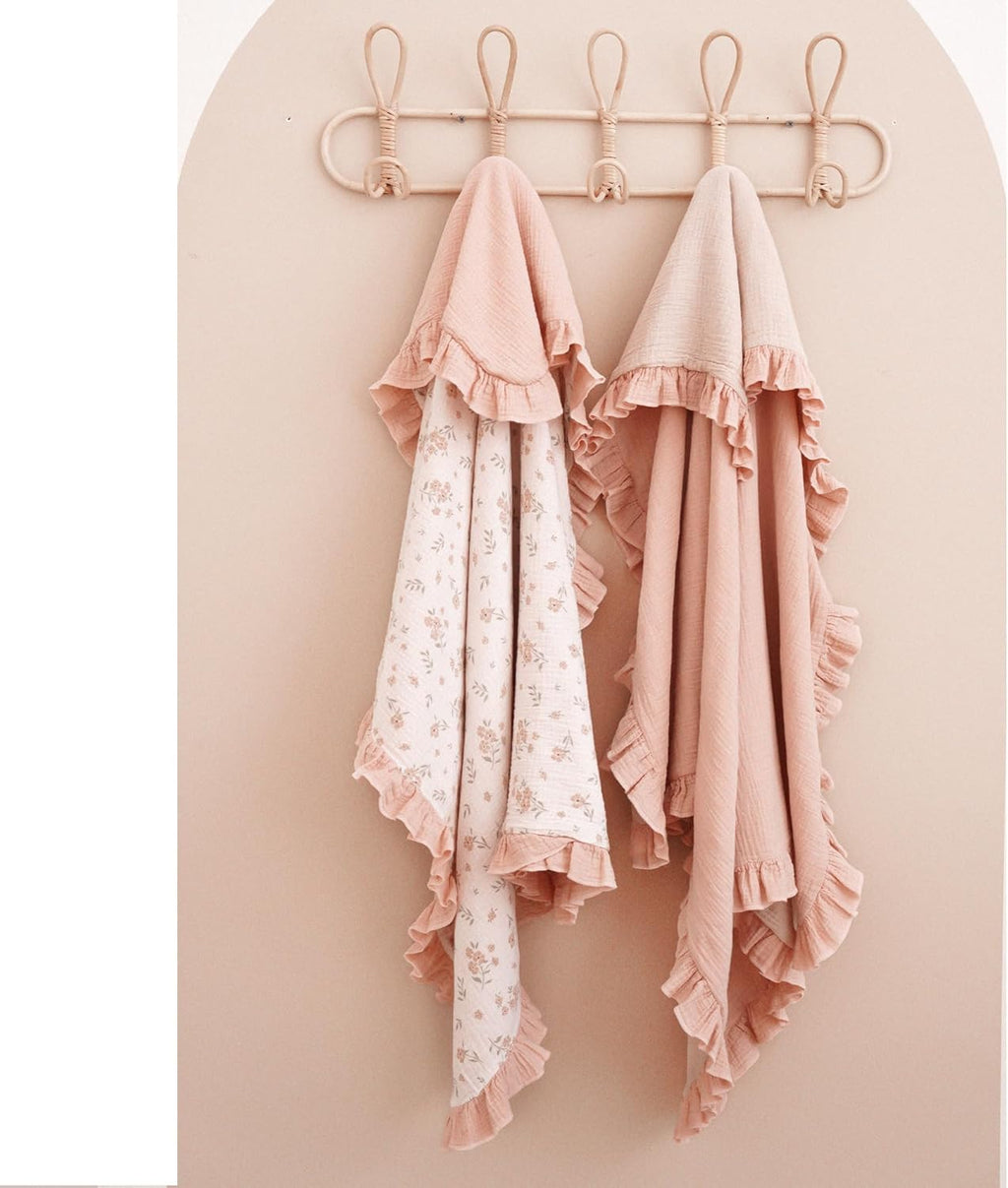 Konssy Flounce Muslin Baby Blankets, Cotton Crib Blanket for Baby Infant Toddler, Super Soft and Lightweight Nursery Blankets 40"x36" (Blossom)
