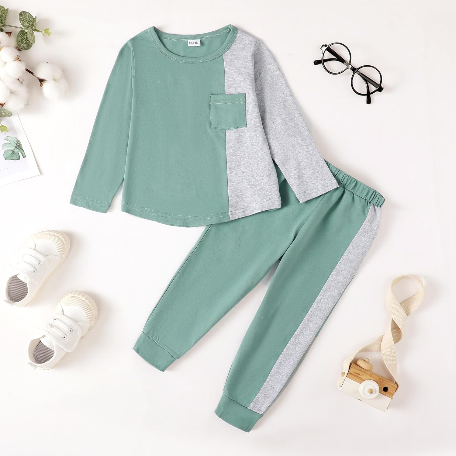 Toddler Baby Boy Outfits Fall Winter Clothes Color Block Long Sleeve Sweatshirt Tops + Jogger Pants Set 2PCS