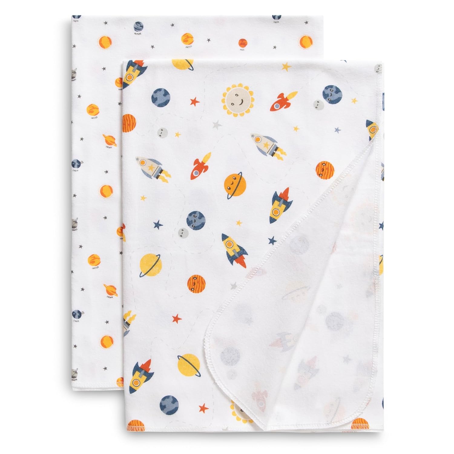 Delta Children 100% Cotton Flannel Baby Receiving Blankets for Girls and Boys – 30x30 Inches (Pack of 2), Space Exploration