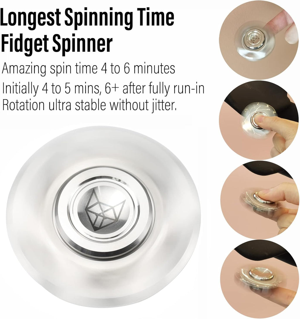 FREELOVE Metal Fidget Spinner, Stainless Steel Heavy, Long Spinning Toys, Cool Silent, Small Mini 2nd Fox Figette Spiner for Adults Men Anxiety, Quiet Bearing, Silver