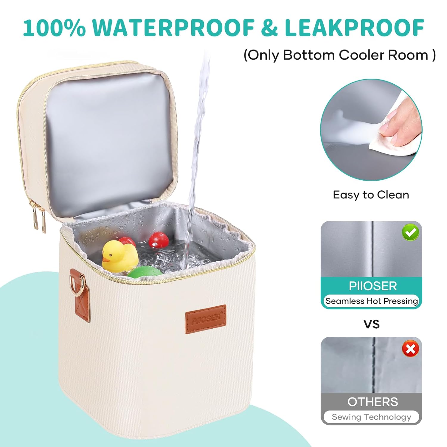 PIIOSER Baby Bottle Tote Bag with Ice Pack, Fits 4 Baby Bottles Up to 9 Ounce, Small Insulated Breastmilk Cooler Travel Bag with Shoulder Strap for Nursing & Working Mom Daycare (Cream-S)