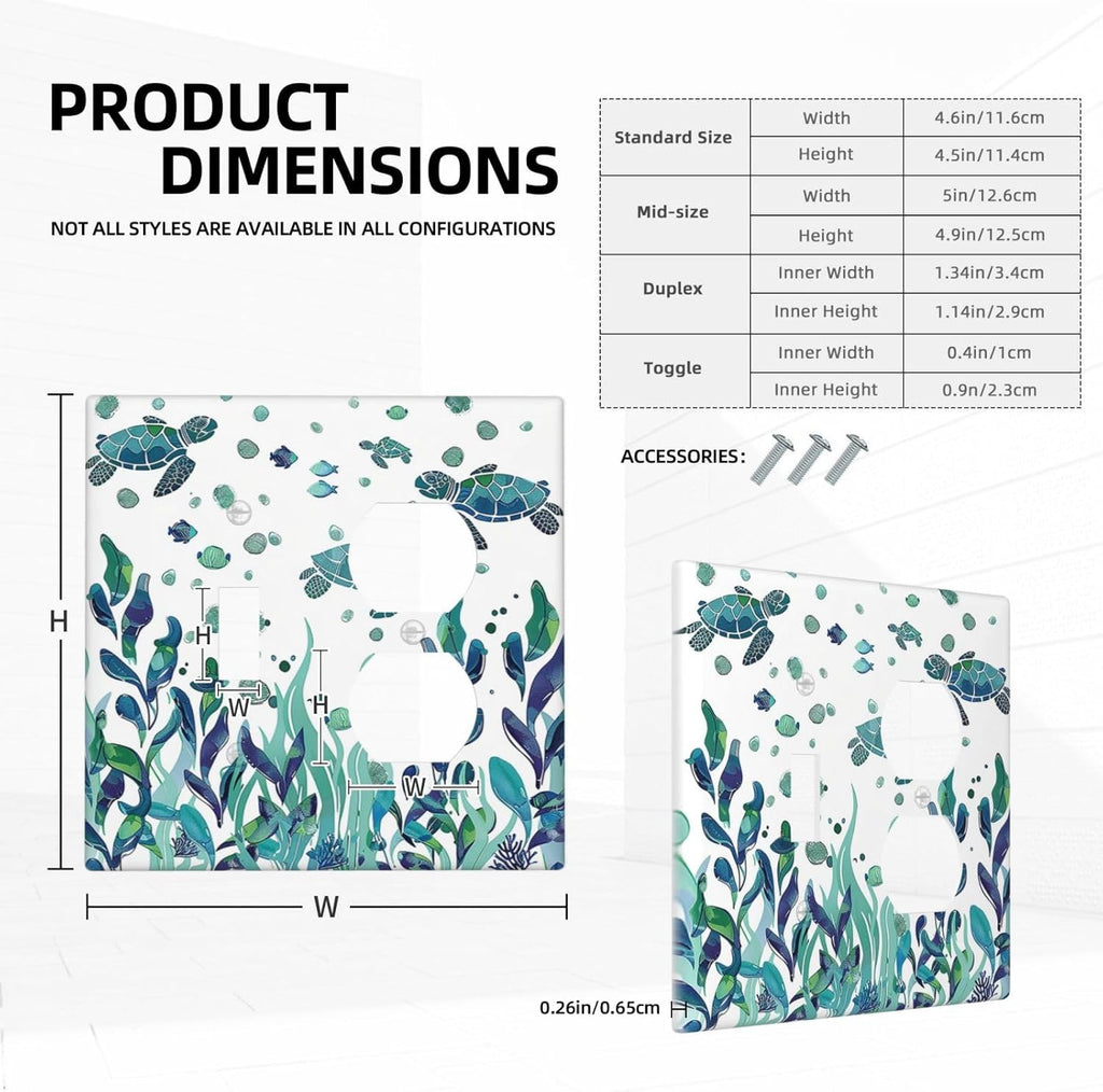 Wallplates Vibrant Turtle Seagrass Watercolor Painting 1 Toggle 1 Duplex Switch Plate Electrical GFCI Faceplate Decorative Light Switch Covers for Bathroom living Room Decor