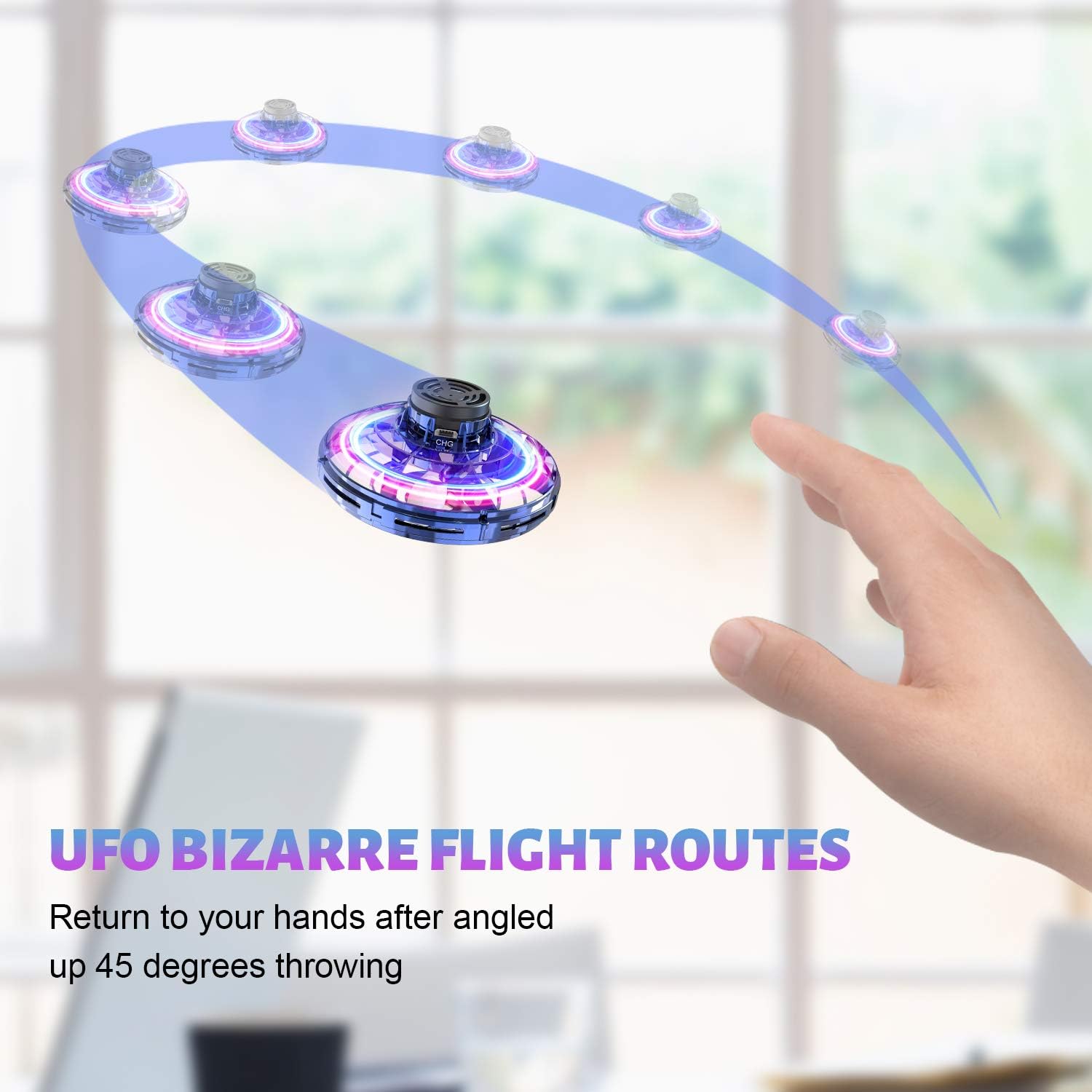 Hand Operated Mini Drones, Fidget Flying Spinner with Lights, UFO Drone Flying Toys, Cool Stuff Gadgets Christmas Birthday Gifts for Boys Girls Teens 8 9 10 11+
