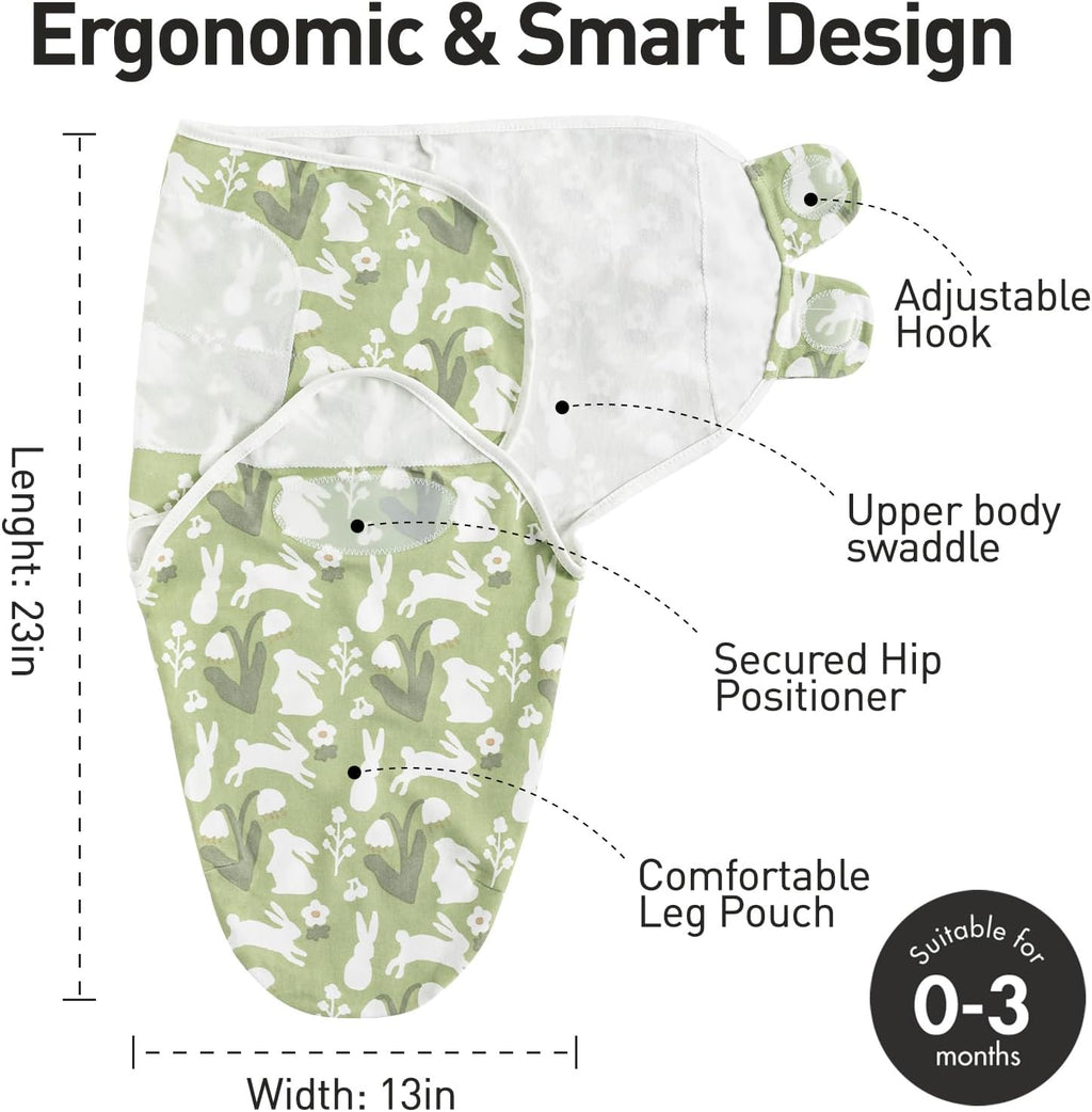 GLLQUEN BABY Swaddle Blanket Sleep Sacks for Newborn - Baby Swaddles 0-3 Months, 3-Pack Newborn Swaddling Sack, Cute Rabbit,Swaddle Wrap, Baby Essentials, Registry & Gift (Small/Medium)