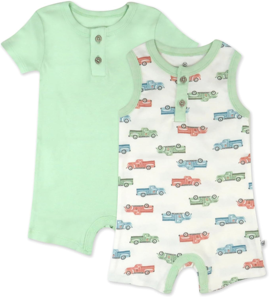 HonestBaby Short Sleeve and Tank Romper 100% Organic Cotton for Infant Baby and Toddler Boys