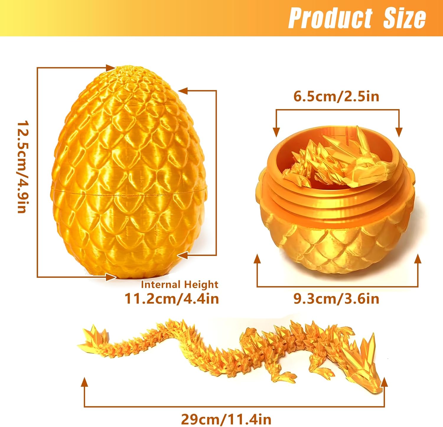 3D Printed Dragon Egg Crystal Dragon Fidget Toy Full Articulated Dragon Mystery Dragon Eggs with Dragon Inside Home Office Desk Decor Gifts Toys (Gold)