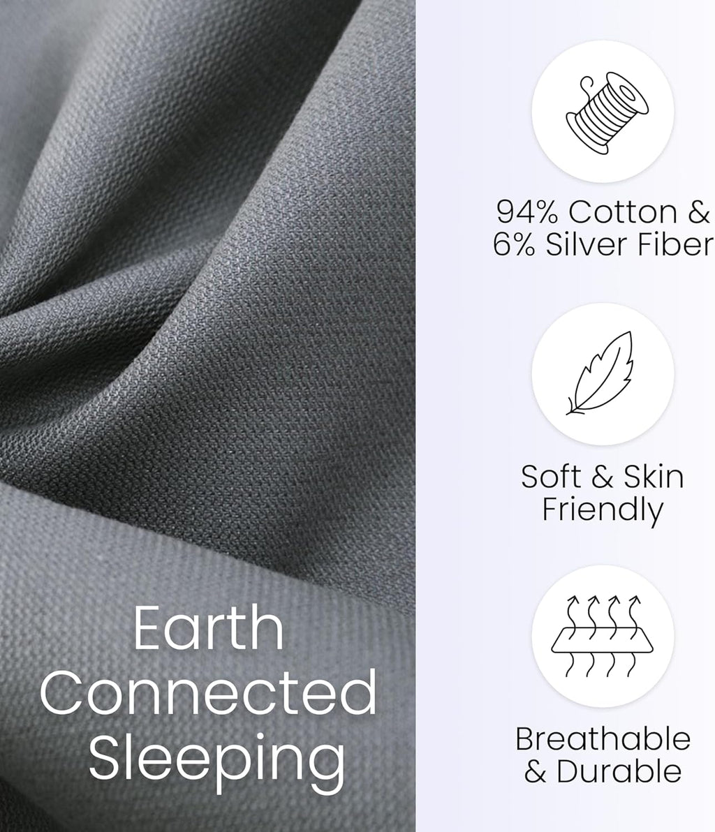 Hooga Grounding Pillow Case, Queen Size Earth Connected Pillowcase, Bedding. Improve Sleep, Energy, Inflammation, Snoring. 94% Organic Cotton, 6% Silver Fiber, 20’’x30’’ Size. Gray