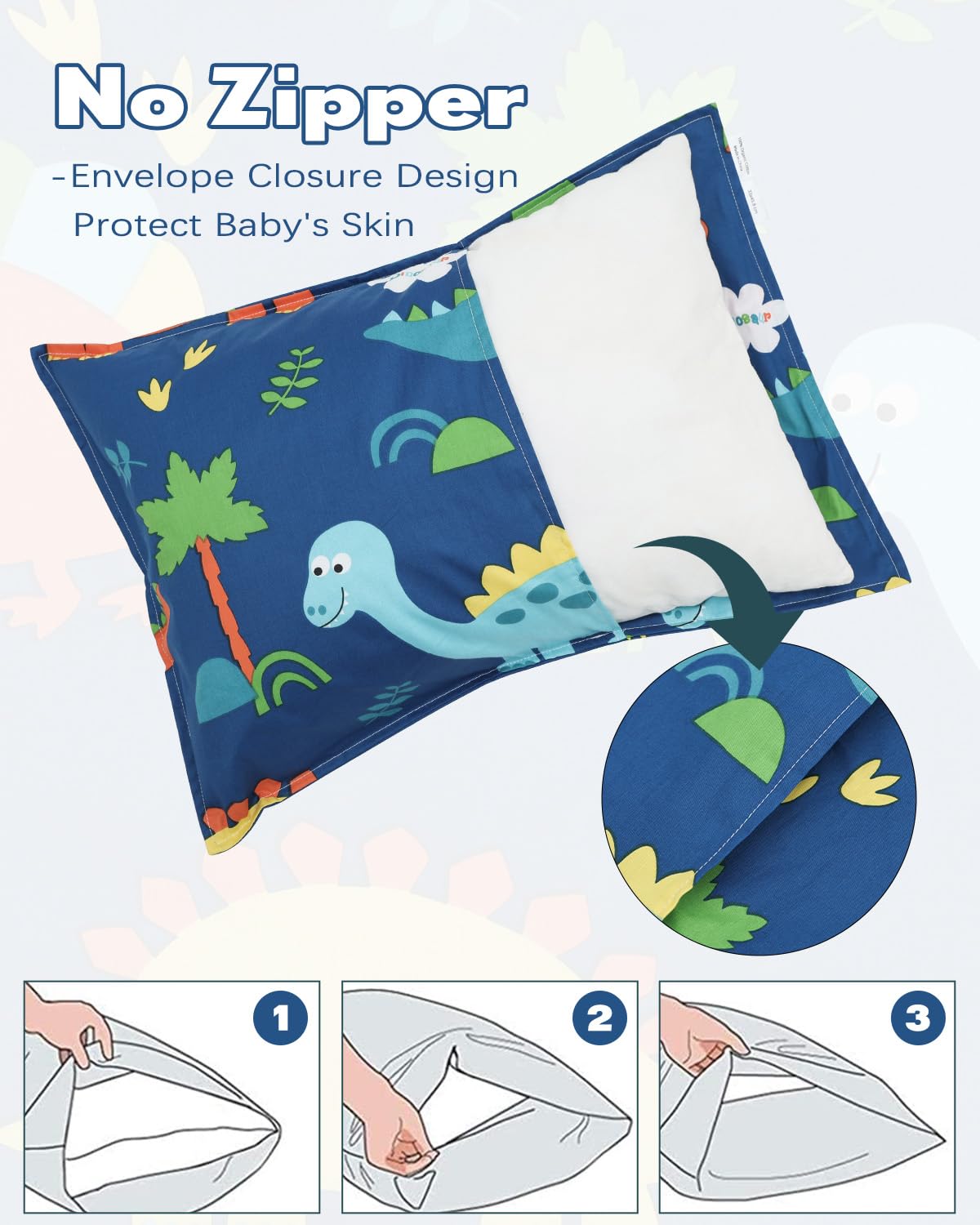 ALVABABY Toddler Pillowcases 2 Pack Organic Cotton Kids Pillow Cover Fit 13"x 18" or 12"x16" Envelope for Girl Boy Sleepy Travel