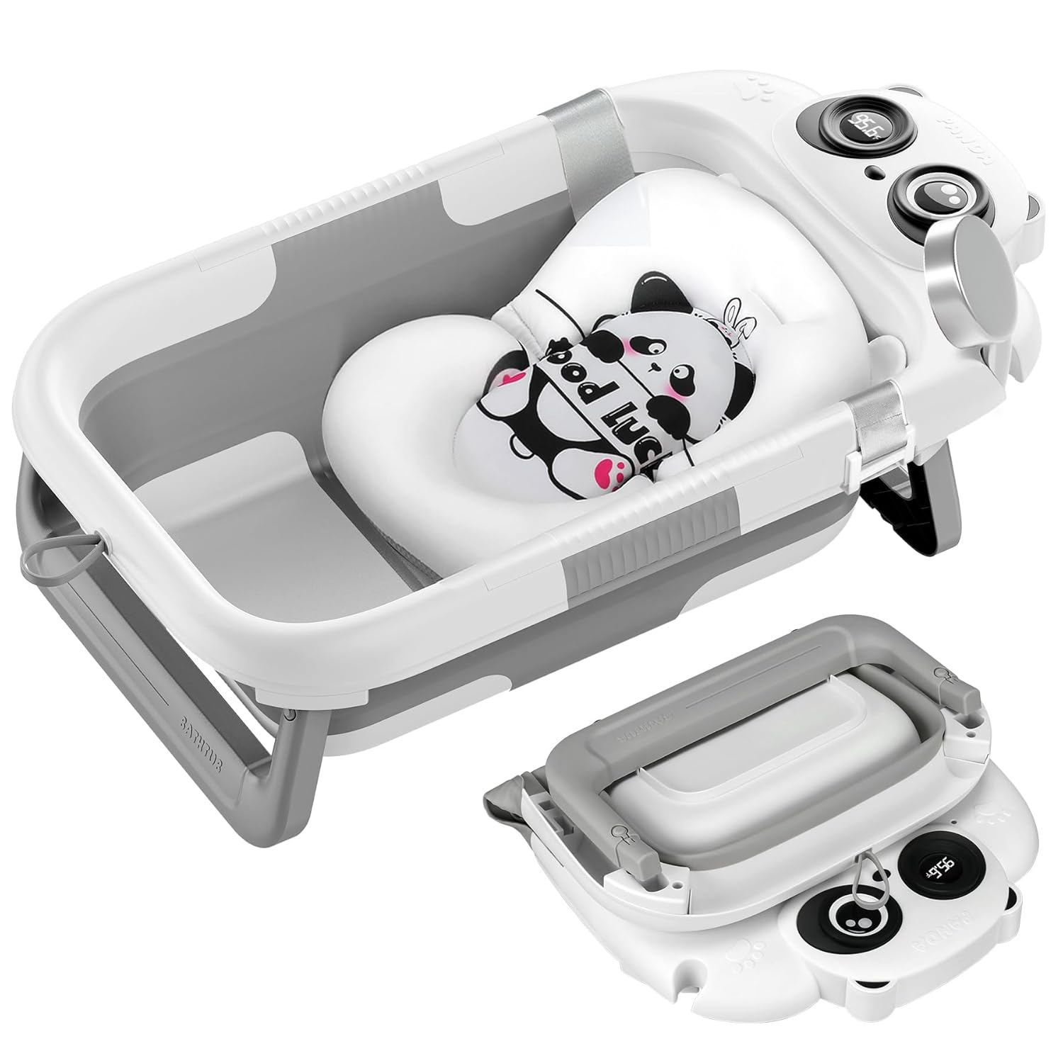 Foldable Baby Bathtub, Lightweight Bathtub for Infants to Toddlers with Soft Cushion & Thermometer, Portable Baby Tub Newborn to Toddler 0-36 Months(Grey)