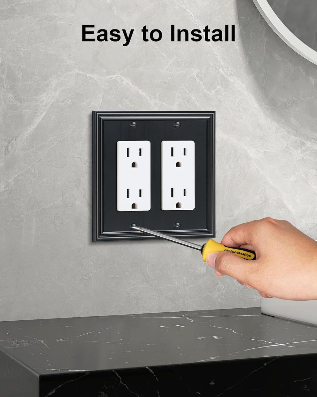 2-Pack Decorative Double Decorator Outlet Cover Plate, Durable Zinc Alloy Black Wall Plates for Electrical Outlets, Receptacle, GFCI Outlet, Dimmer Switch, 2-Gang, Corrosion Resistant