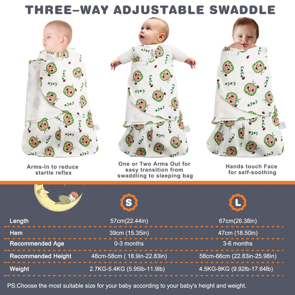 Swaddle-Blanket Baby Girl & Boy Swaddles Newborn Infant Transition 100% Cotton Wrap Blankets, 3-Way Adjustable Wearable Blanket, TOG 1.0 (Watermelon 3-6 Month)