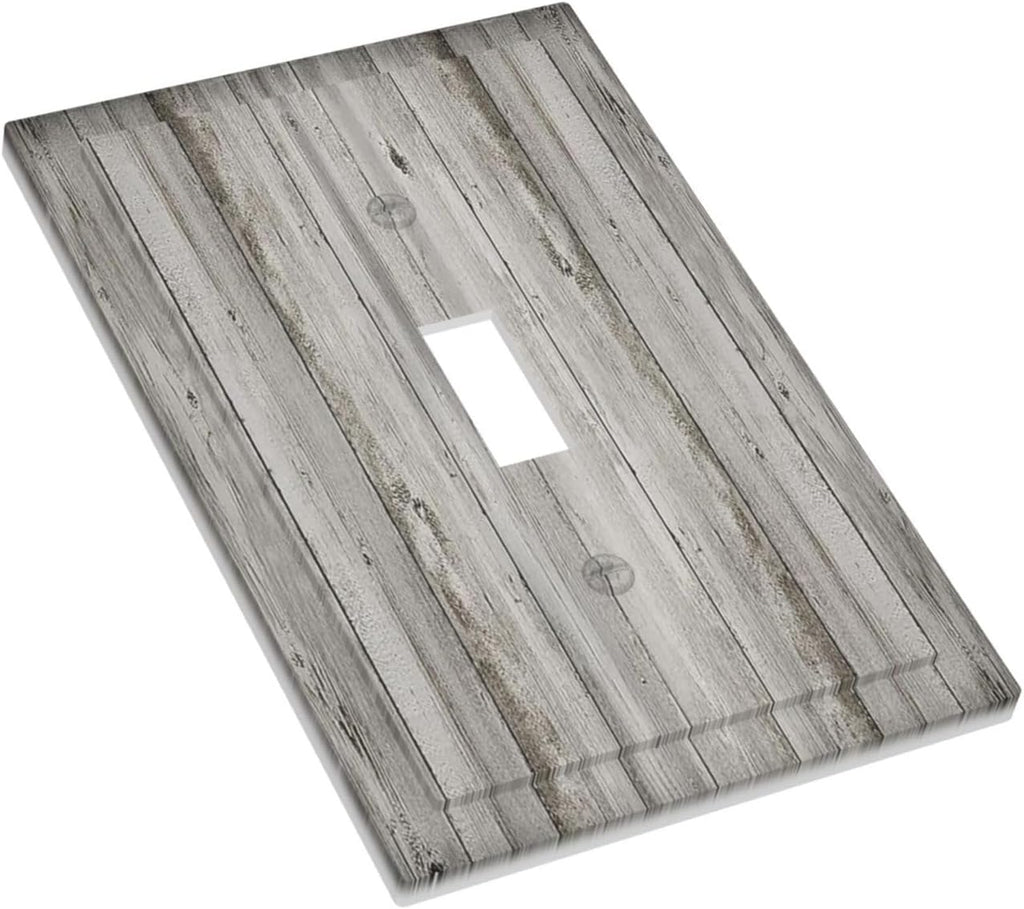 Decorative Light Switch Cover Farmhouse Rustic Grey Barn Door Wood 1 Gang Single Toggle Device Electrical Faceplate Switchplates Decorator Outlet Wall Plate for Bedroom Cabin Decor