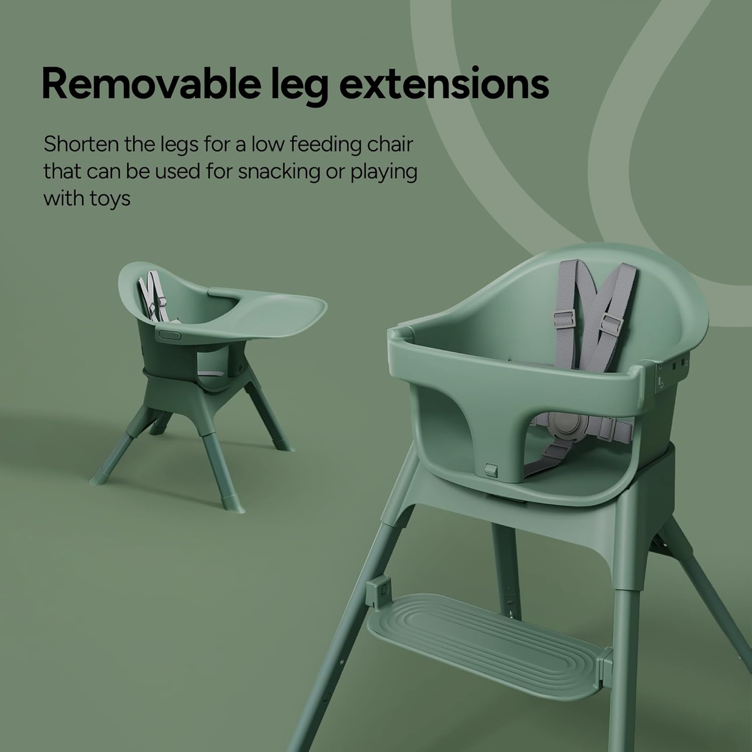 Mompush Olli 7-in-1 Convertible High Chair for Babies and Toddlers – Adjustable Height & Footrest, Dishwasher-Safe Tray, Compact Foldable Design for Easy Storage & Travel, Lightweight Yet Durable