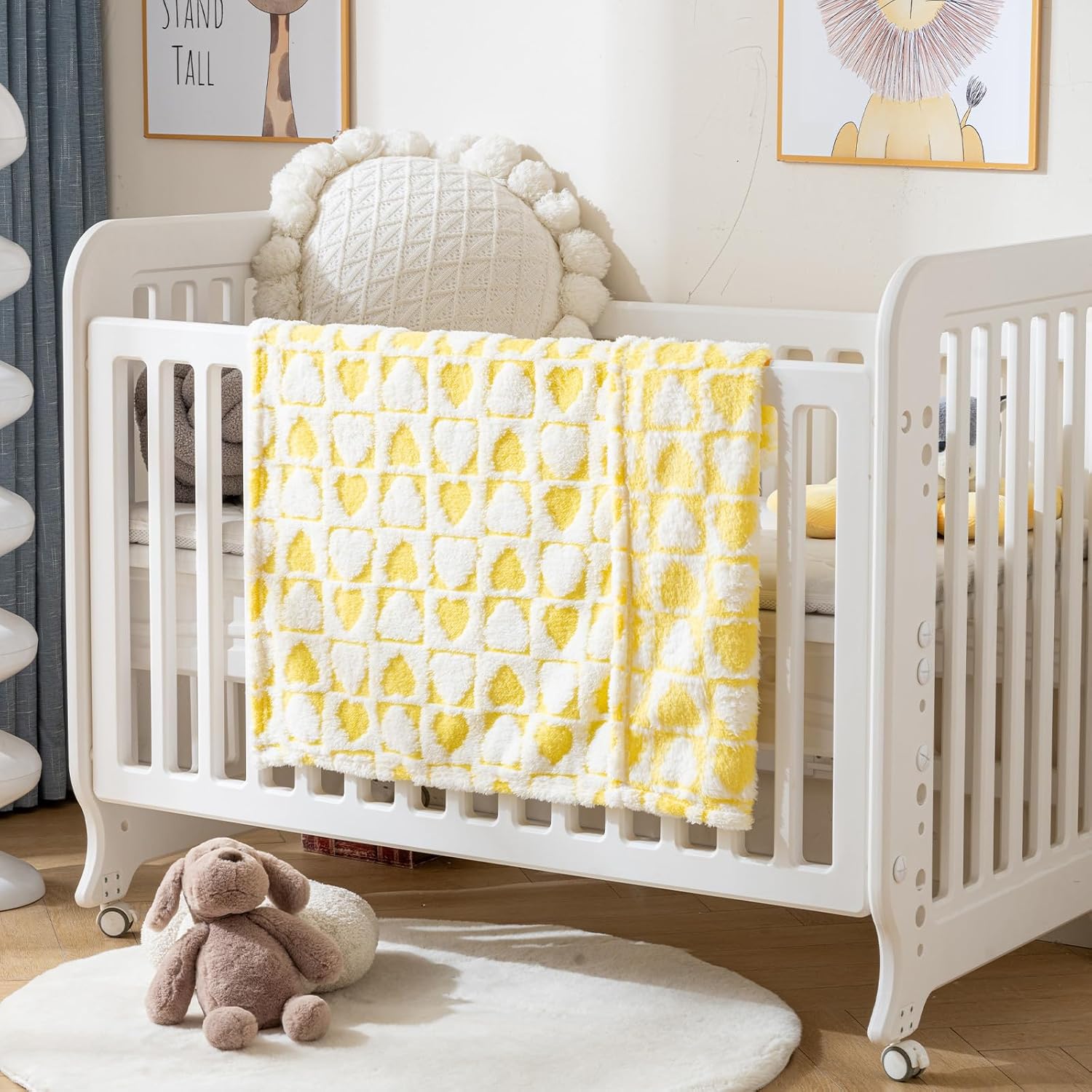 Fleece Baby Blanket for Girls 3D Checkerboard Design, Warm Cozy and Fluffy Infant Newborn Toddler Small Receiving Blankets for Crib Stroller, 30x40 Inches, Yellow