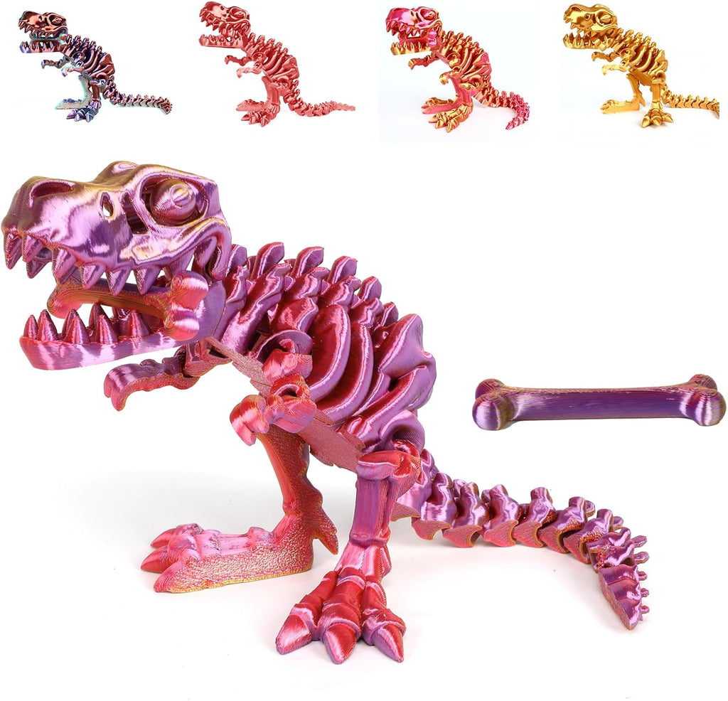 3D Printed Dinosaur Bones Tyrannosaurus Rex Skeleton with Movable Joints, 3D Model Skull T-Rex, Flexible Articulated Dinosaur Fidget Toys Adults for Autism/ADHD