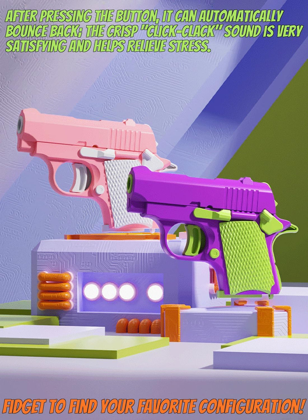 Fidget Gun Toy, Fidget Blaster Gun 1911 Titan Stress Shot ADHD Gun, 3D Printed Stress Anxiety Relief Pistol Toys