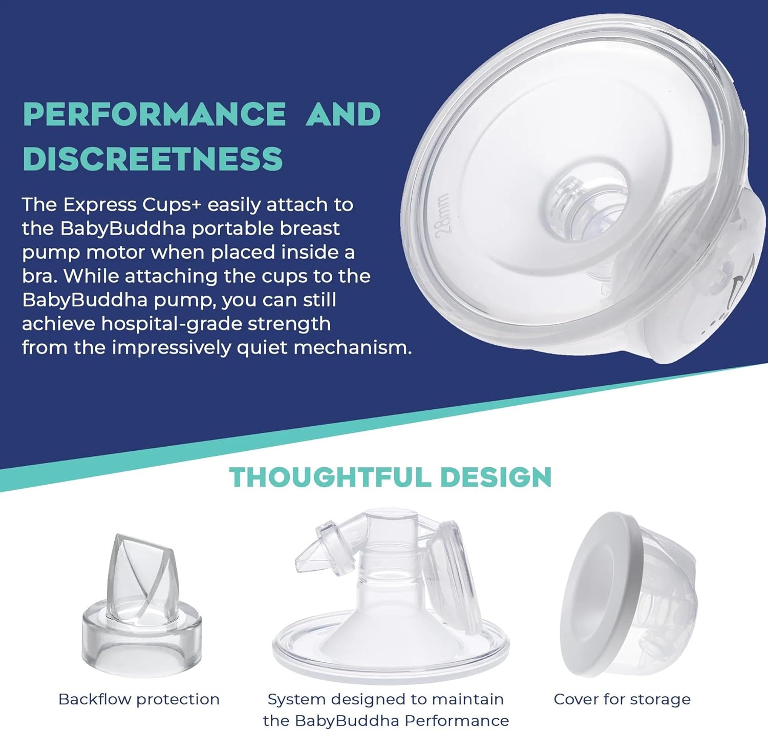 BabyBuddha Hands Free Milk Collection Cups for Breast Pump, 8 Fl Oz Each, Wearable Breastmilk Containers, Compatible with BabyBuddha Pump, Spill Resistant Design, Small Flange 22 to 24mm, 2 Pack