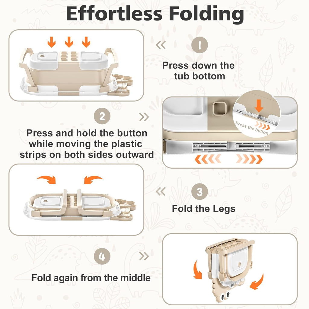 MoreFeel Collapsible Baby Bathtub for Newborn with Thermometer & 1 Hooded Towel & 1 Soft Floating Cushion,Portable Travel Bathtub with Drain Hole, Durable Foldable Baby Tubs for Infants to Toddler