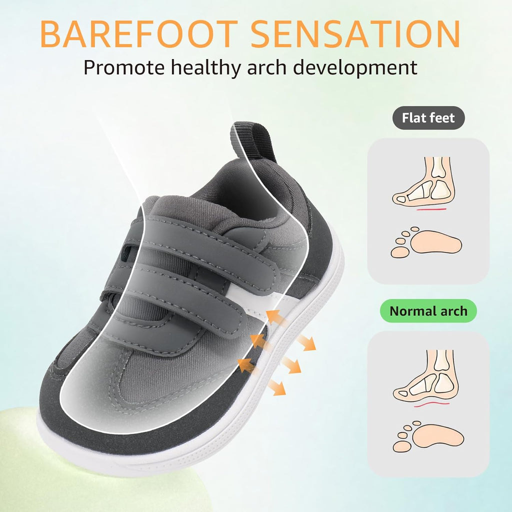 Toddler Wide Toe Box Barefoot Shoes Boys Girls Sneakers Zero Drop Kid Tennis Running Shoes Lightweight Non-Slip Comfortable Infant First Walking Shoe Outdoor Activities School