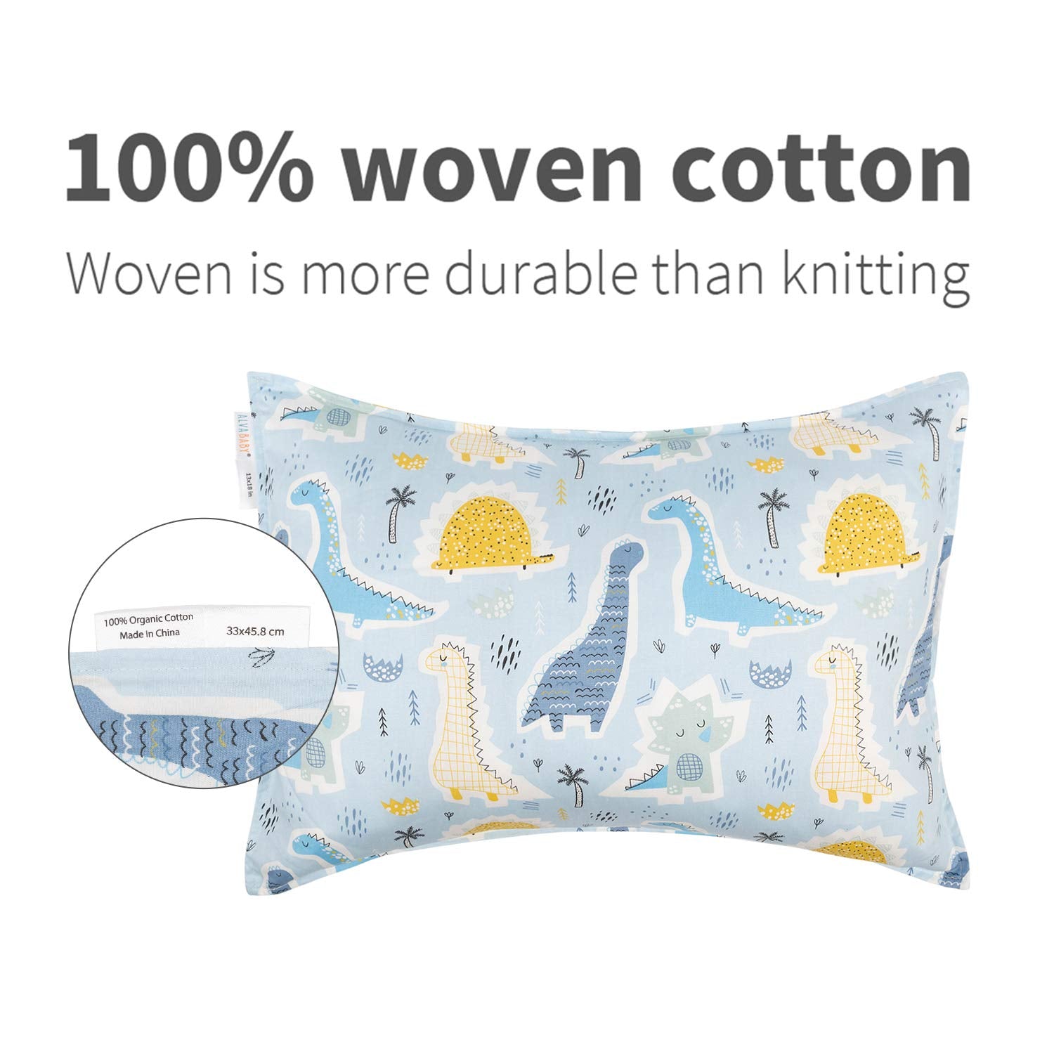 ALVABABY Toddler Pillowcases, Fits 14x19 in Kids Pillow, 2 Pack Organic Cotton Baby Pillow Cover Envelope Kids Pillowcases for Boys Girls 2L-TPW16-US