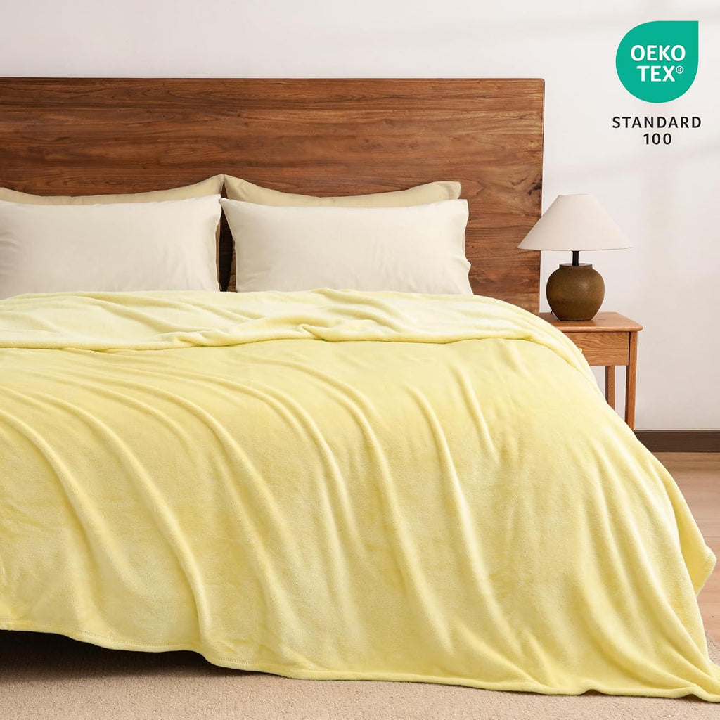 PHF Ultra Soft Fleece Blanket Queen Size, No Shed No Pilling Luxury Plush Cozy 300GSM Lightweight Blanket for Bed, Couch, Chair, Sofa Suitable for All Season, 90" x 90", Yellow