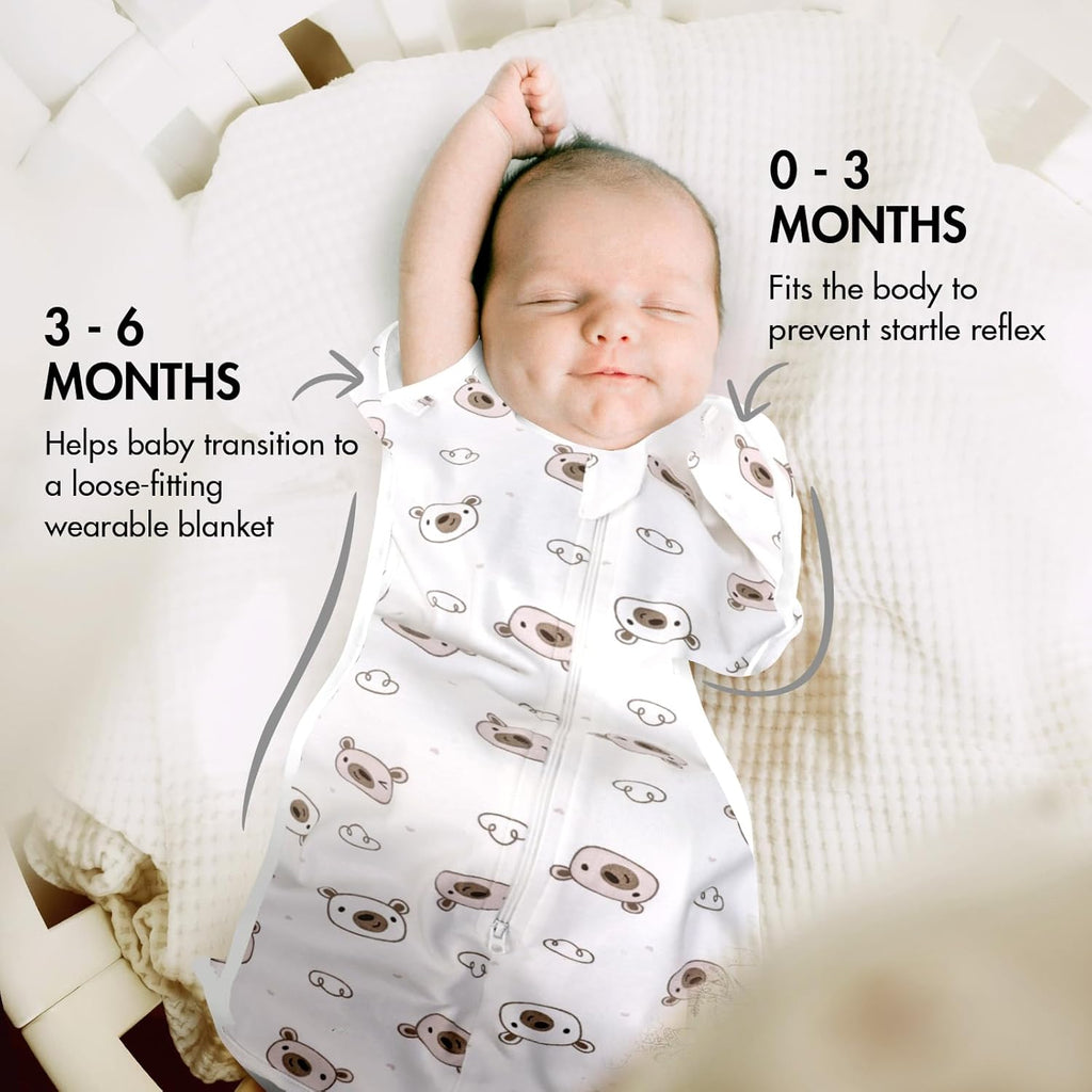 Baby Swaddle 3-6 Month - Arms Up Swaddles, Baby Transitional Swaddle Sleep Sack for Newborn, Cuff Removable Design, Cute Little Bear Breathable Cotton Newborn Transition Sacks
