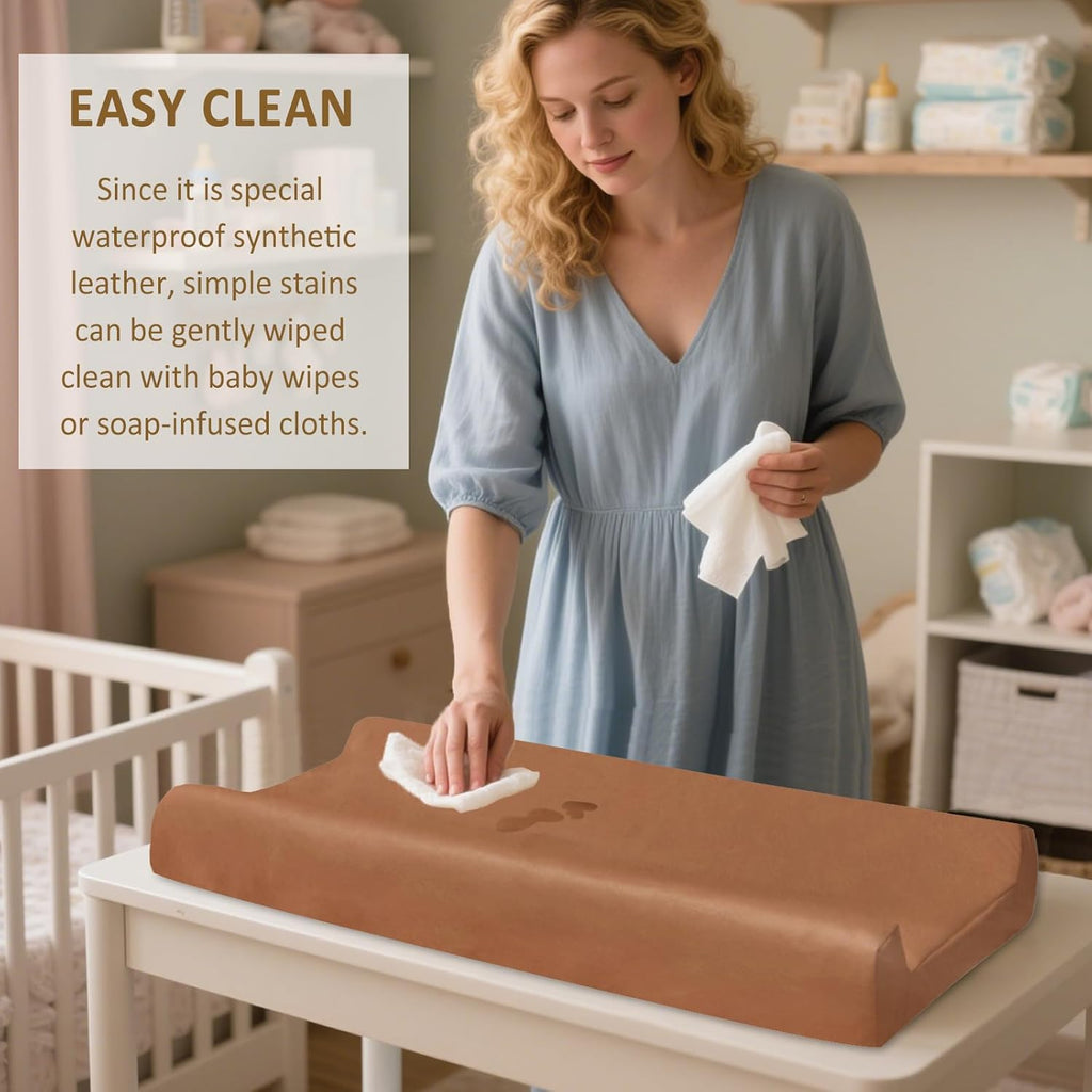 Owlowla Changing Pad Cover,Waterproof Changing Pad Covers-Soft Leather Diaper Changing Table Cover,Fits Standard Changing Pads for Baby Boy Girl（Brown）