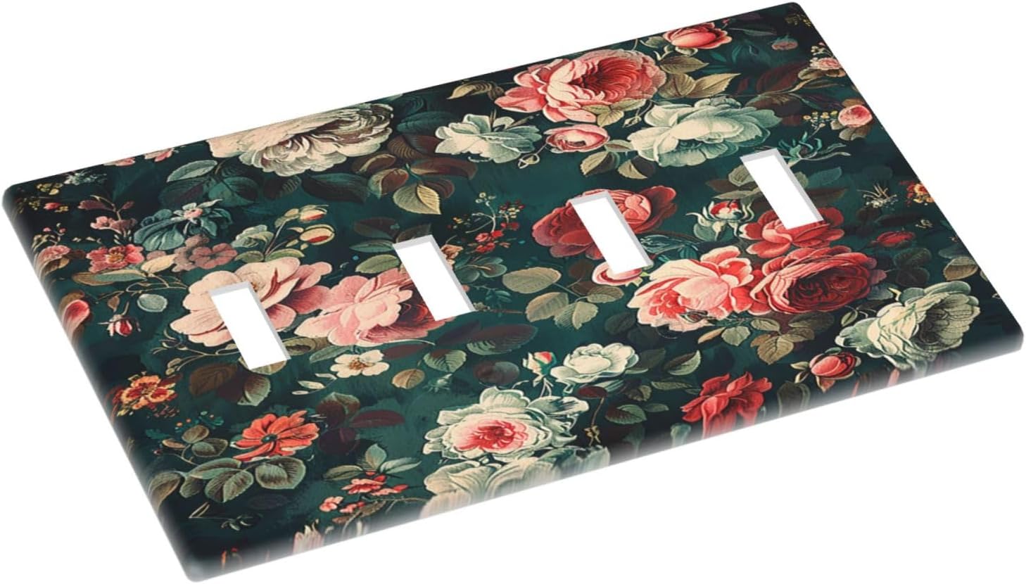 Light Switch Covers Baroque Vintage Peony Flower Floral Quad Toggle Electrical Faceplate 4 Gang Wall Plate Decorative Switch Plates for Bedroom Farmhouse Decor