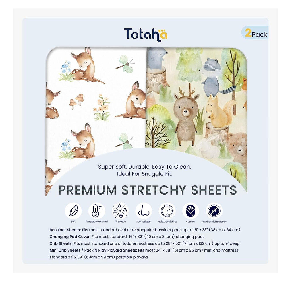 TotAha Premium Stretchy Changing Pad Cover, Buttery Soft Diaper Changing Pad Covers for Girls Boys, Super Stretchy Jersey Knit Changing Table Covers, Forest Bear & Cute Deer