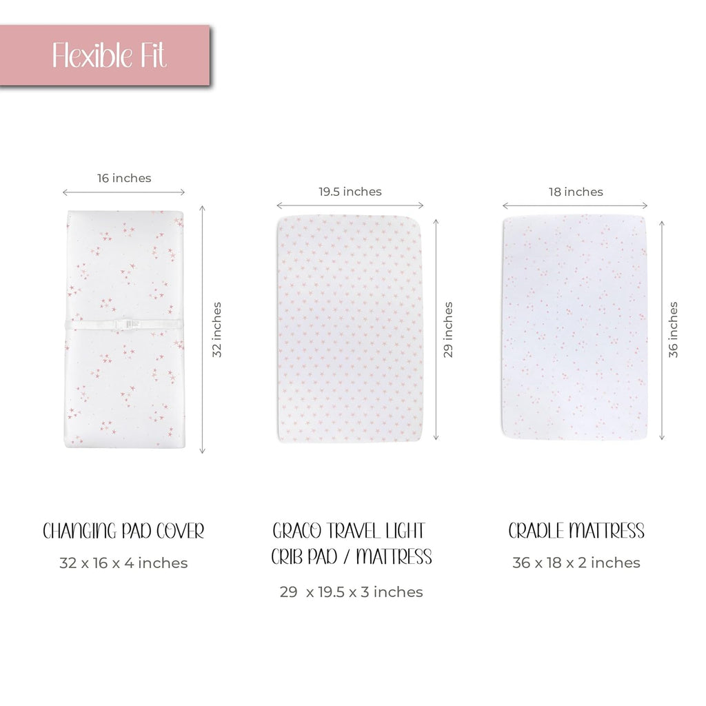Changing Pad Cover - Cradle Sheet 100% Jersey Cotton 2 Pack for Baby Girl-Dusty Rose and Mauve Pink Stars