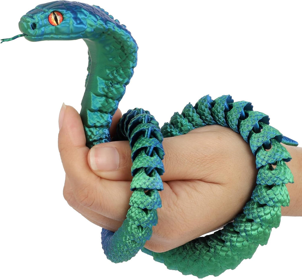 25" 3D Printed Snake, 3D Printed Fidget Animals,3D Crystal Snake Flexible Joints Home Decor Executive Desk Toys,Home Office Decor Executive Desk Toys for Autism/ADHD (Black (Blue)