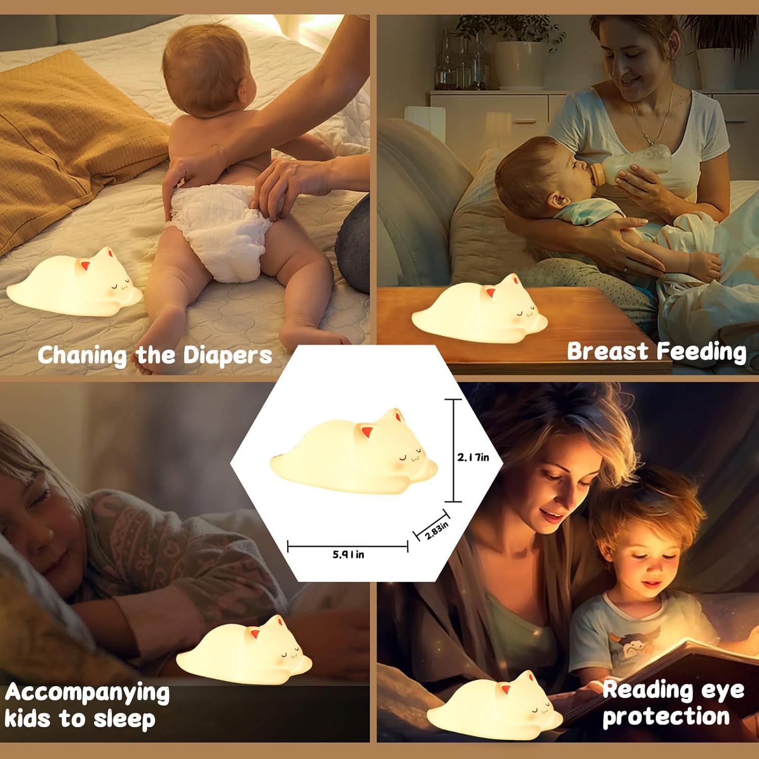 Tremdwoto Cat Night Light for Kids,Cute Colorful Night Light Baby Girl Squishy Night Light Lamp 1/3 Hour Timer Kitty Light Dimmable Nursery Lamp Nightlight (cat -Sleeping)