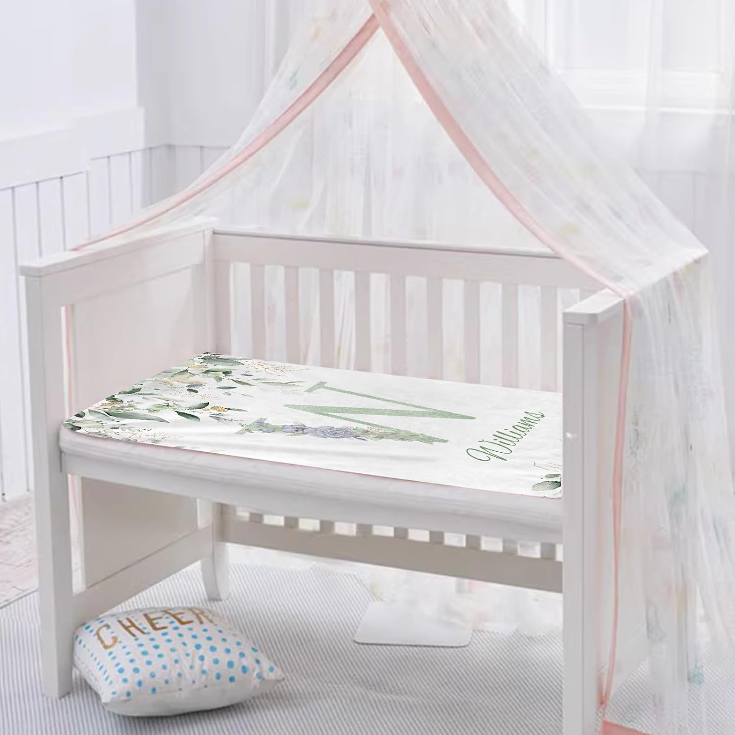 Personalized Baby Blanket with Name, Custom Floral Name Blanket Toddler Girls Soft Flannne Swaddling Blankets Customized Memorial Gift from Nana for Infant Newborn Shower