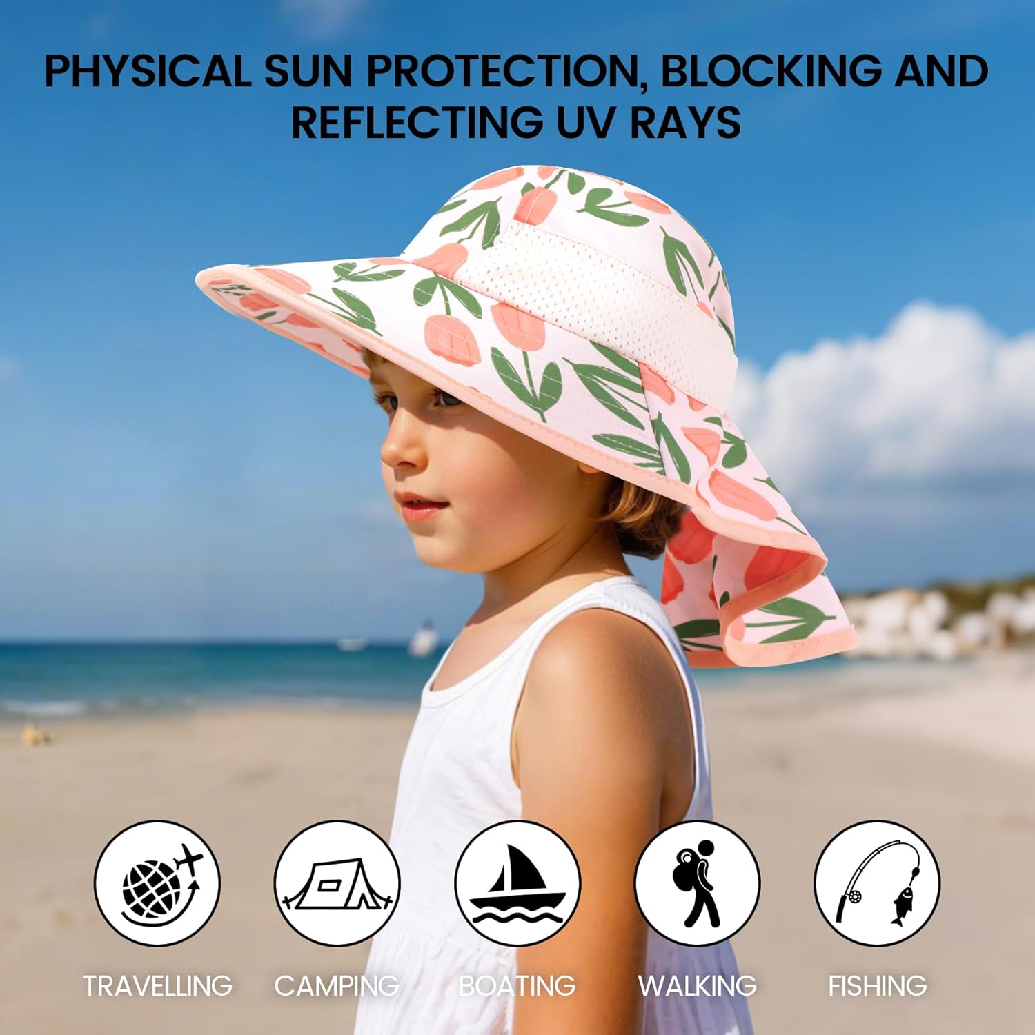 Baby Sun Hat with Neck Flap for Sun Protection Toddler Beach Hat UPF 50+ Outdoors 0-6 Years Boys Girls