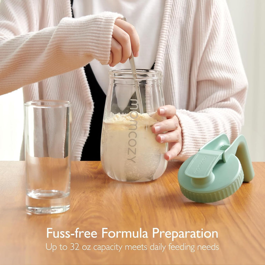 Momcozy Breast Milk Pitcher, Resistant to Heat and Cold Abrupt Temp Swings, No Leak Glass Breast Milk Fridge Storage Container with Wide Mouth, Fast Baby Formula Maker, Green