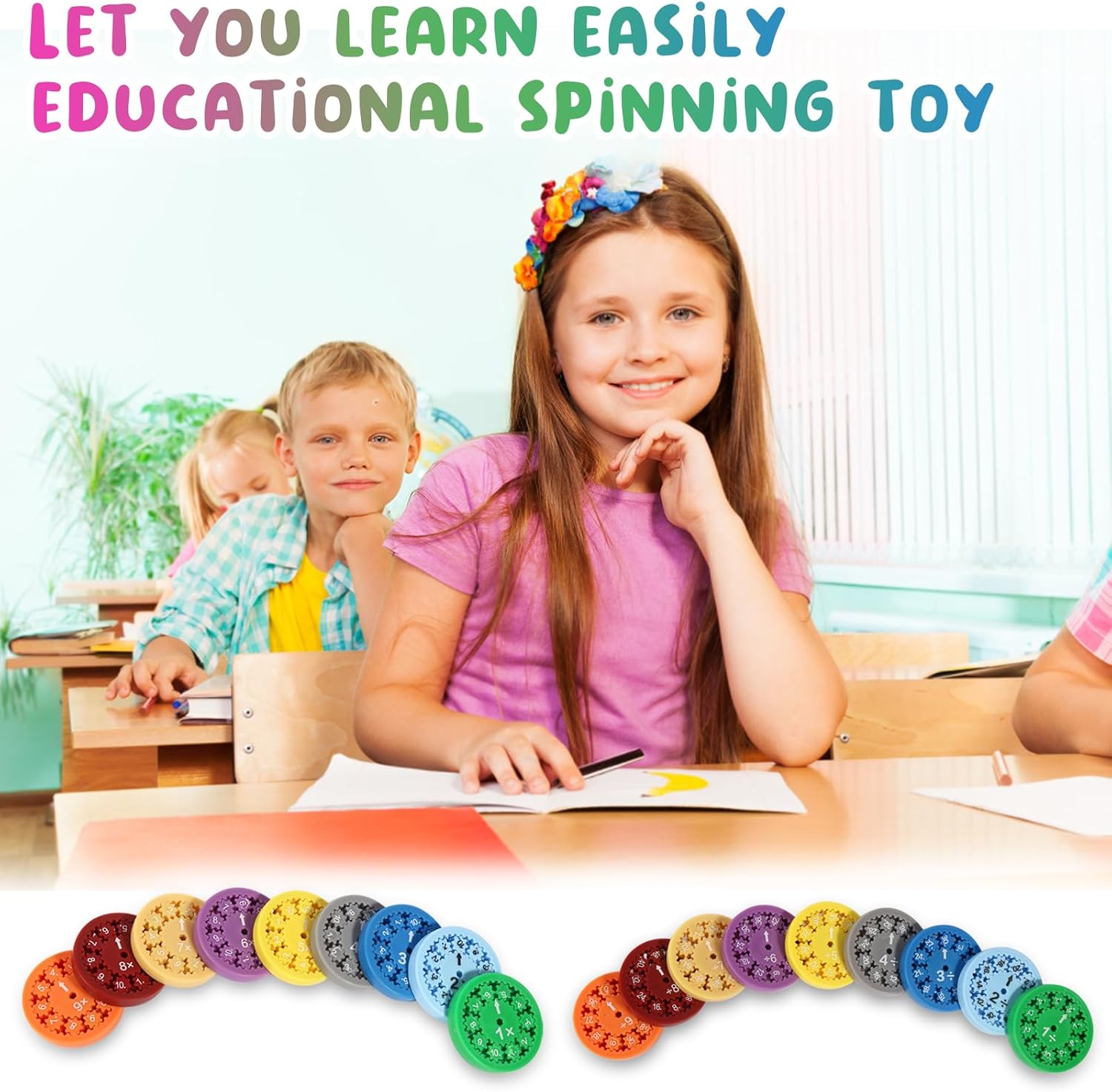 MerryXD Math Fidget Spinners，Smooth Spinning Interactive Learning Toy for Kids Fun Math Games to Relieve Stress Multiplication & Division Math Facts Fidget Spinners