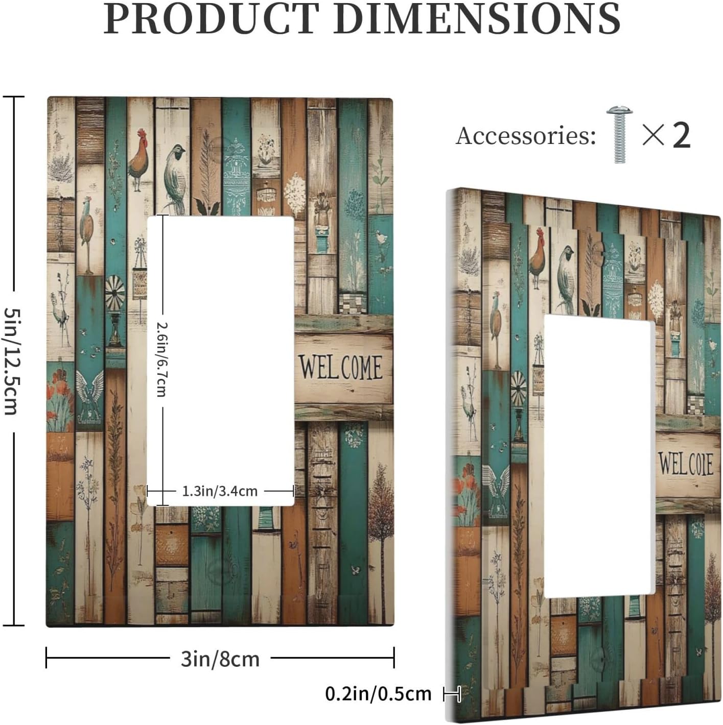 Decorative Outlet Covers Vintage Wood Brown Turquoise Splicing 1 Gang Single Rocker Light Switch Cover Plate Wall Plates Gfci Faceplate For Farmhouse Cabin Decor