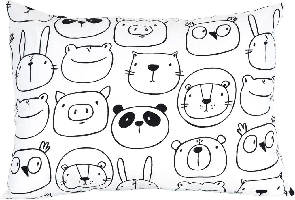 100% Cotton Toddler Pillowcase by ADDISON BELLE - Fits Both 13"x18" and 14"x19" Pillows - Soft, Durable & Breathable (Monochrome Animals)
