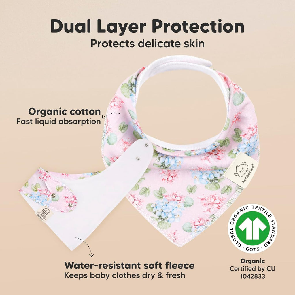 8-Pack Organic Baby Bandana Bibs for Girls - Super Absorbent Triangle Baby Bibs for Drooling and Teething Infant, 100% Cotton Extra Soft for Newborn, Infant 0-36 Months (Flourish)