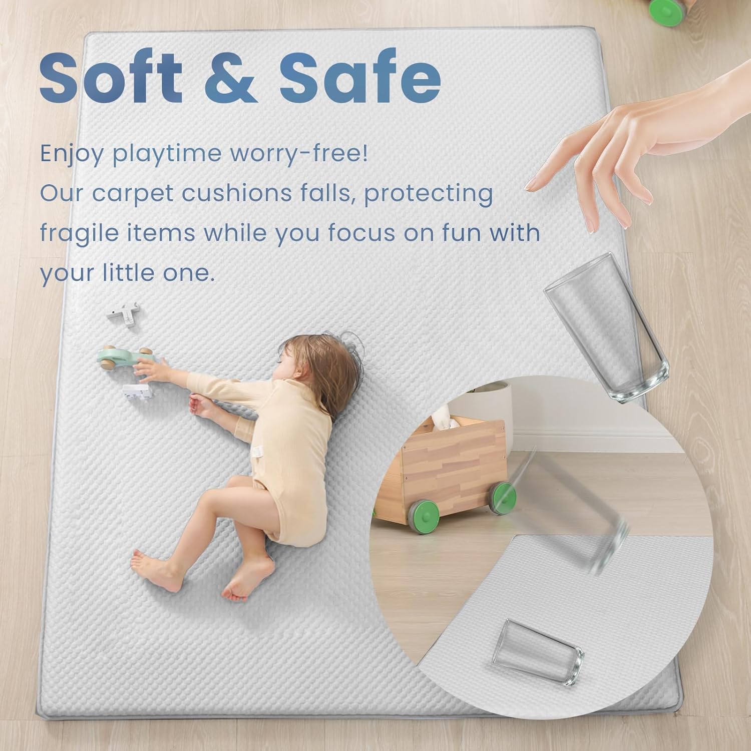 Baby Play Mat for Summer,1.3 Thick Memory Foam Cooling Floor Tummy Time Mat, Soft & Breathable, Non-Slip Rectangular for Toddlers’ Playtime & Rest(Grey,59"x79")