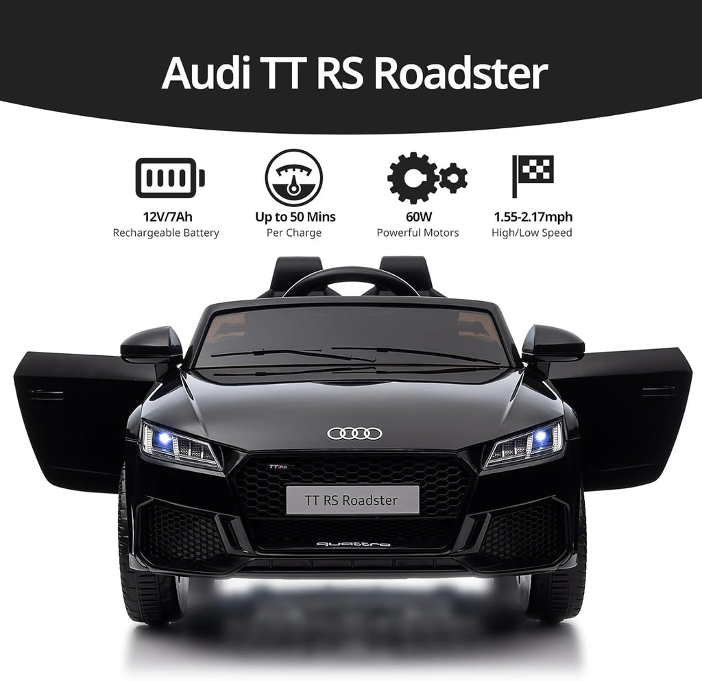 Electric Ride on Car for Kids, Licensed Audi 12V 7Ah Kids Ride-on Toy for Toddlers 3-5 Year Old with Remote, Bluetooth - Black