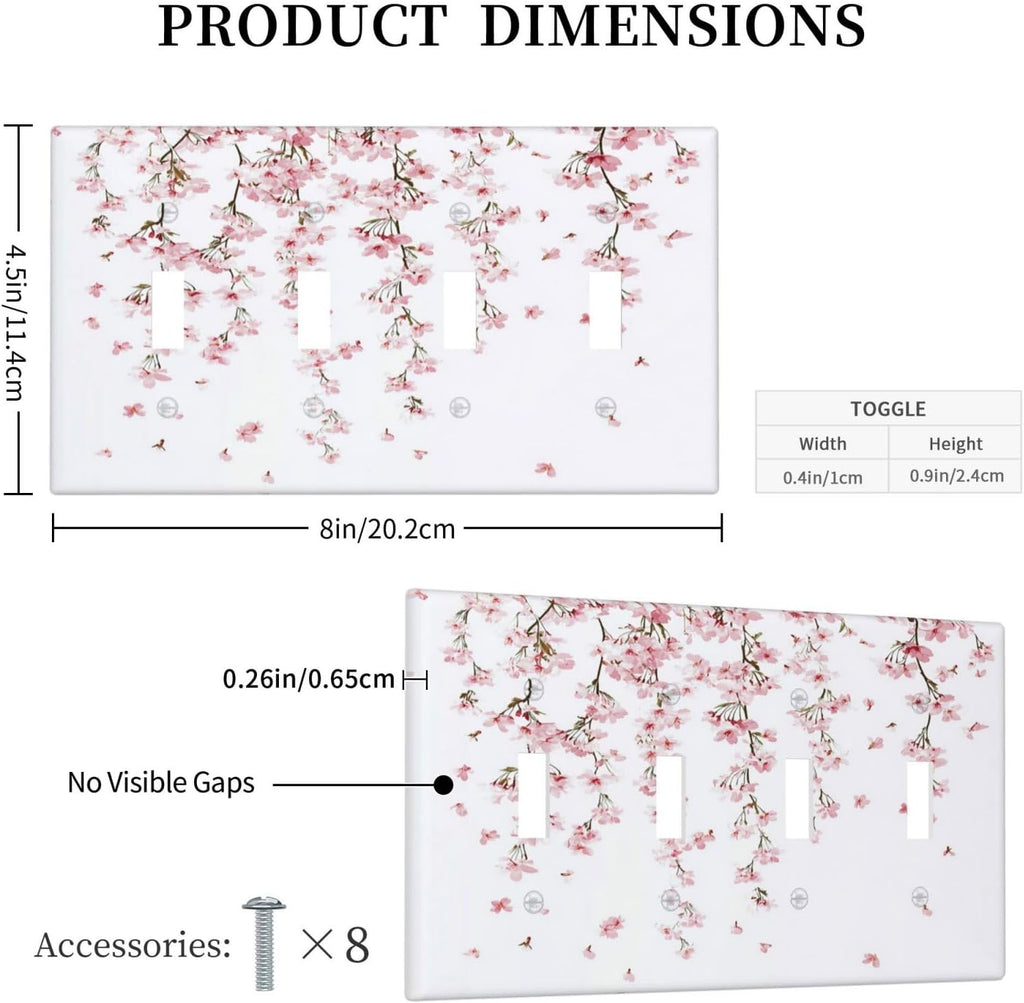 Light Switch Covers Sakura Plant Floral Pink Flowers Quad Toggle Electrical Faceplate 4 Gang Wall Plate Decorative Switch Plates For Bed Room Living Room Decor