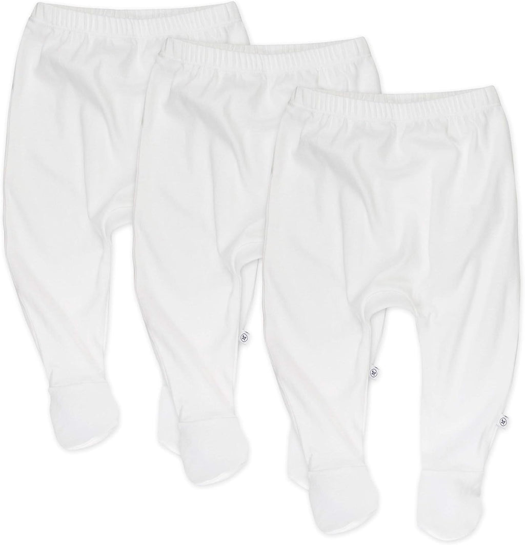 HonestBaby 3-pack Footed Pants Roomy Fit Pull on Bottoms 100% Organic Cotton for Infant Baby Boys, Girls, Unisex