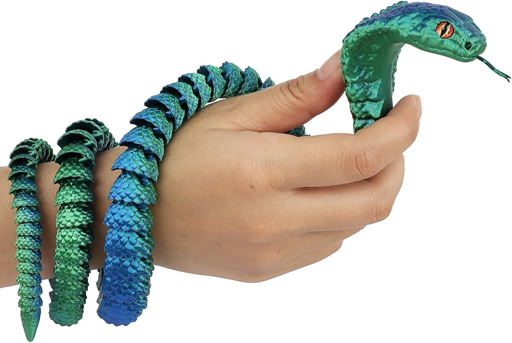 25" 3D Printed Snake, 3D Printed Fidget Animals,3D Crystal Snake Flexible Joints Home Decor Executive Desk Toys,Home Office Decor Executive Desk Toys for Autism/ADHD (Black (Blue)
