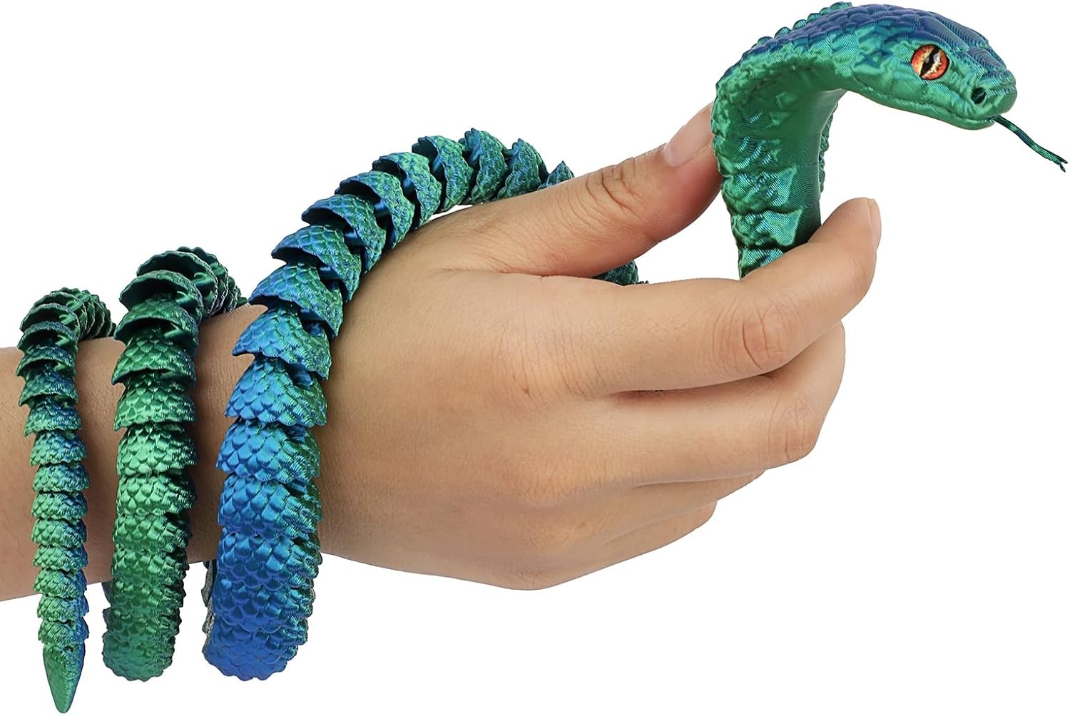 25" 3D Printed Snake, 3D Printed Fidget Animals,3D Crystal Snake Flexible Joints Home Decor Executive Desk Toys,Home Office Decor Executive Desk Toys for Autism/ADHD (Black (Blue)