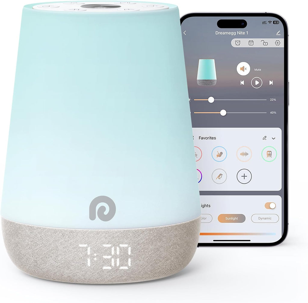 Dreamegg Nite 1 - Baby Sound Machine, Sleep Trainer, Night Light for Kids, Ok to Wake Alarm Clock, 34 Soothing Sounds, App Control, White Noise Sound Machine for Baby Kids Nursery(Sleepy Ellie)