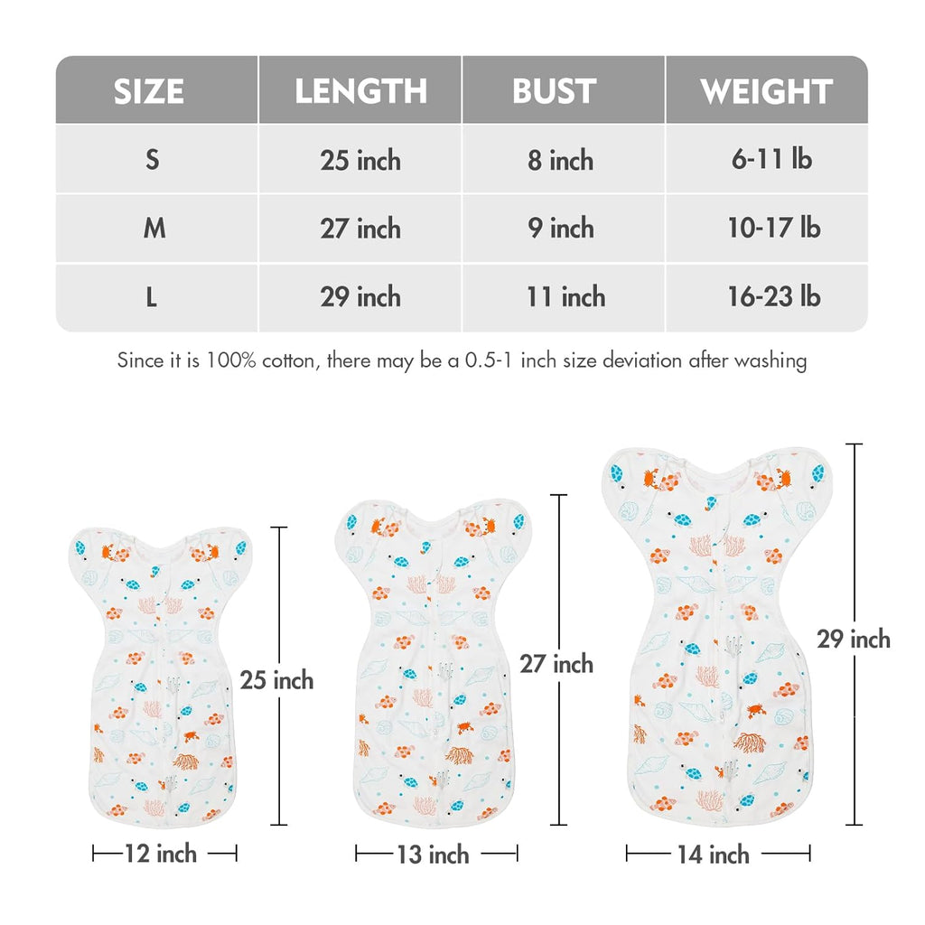 Baby Transitional Swaddle Sleep Sack - Swaddles for Newborns, Cuff Removable Arms Up Design, Free Wearable Blankets with 2-Way Zipper, Underwater World (3-6 Month)