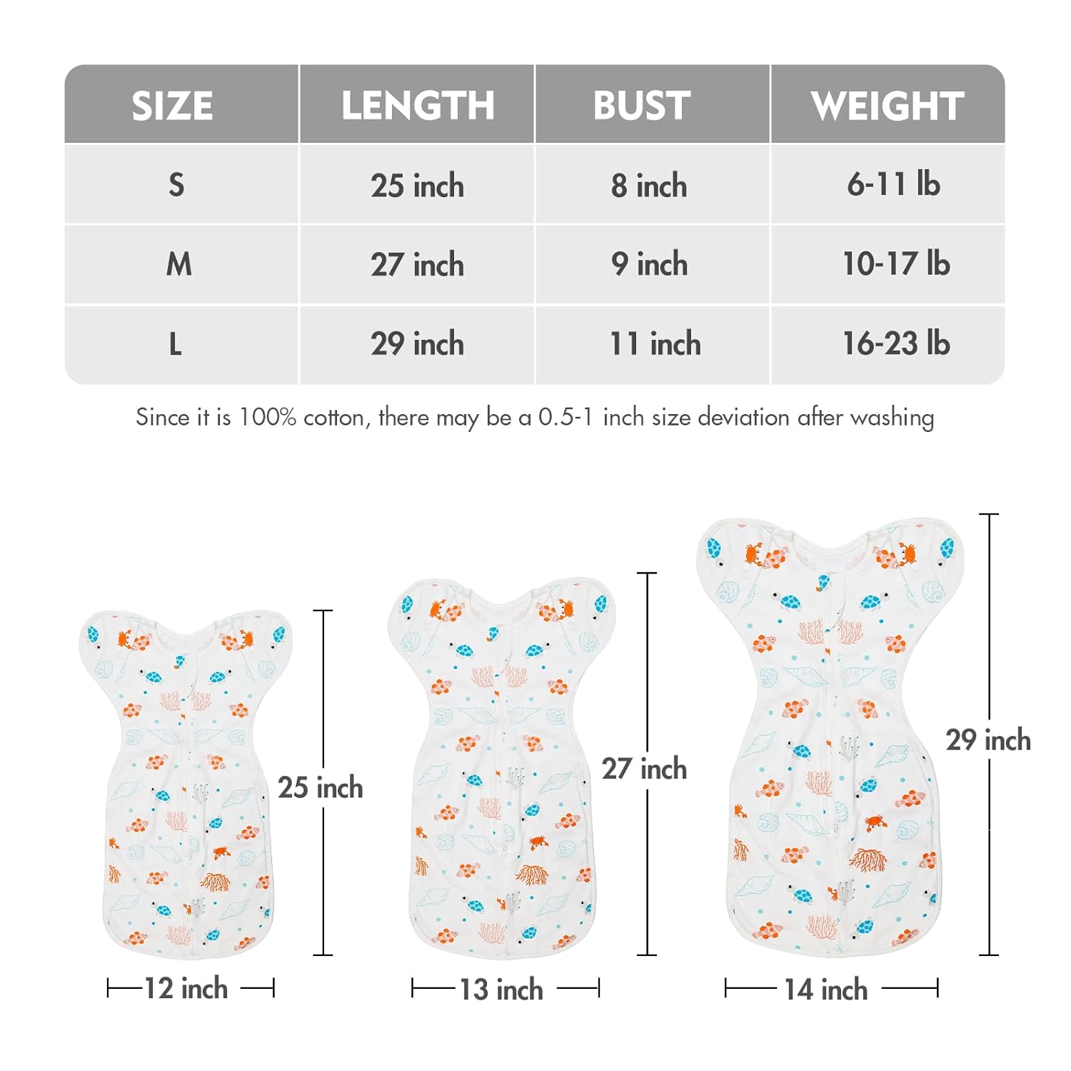 Baby Transitional Swaddle Sleep Sack - Swaddles for Newborns, Cuff Removable Arms Up Design, Free Wearable Blankets with 2-Way Zipper, Underwater World (3-6 Month)