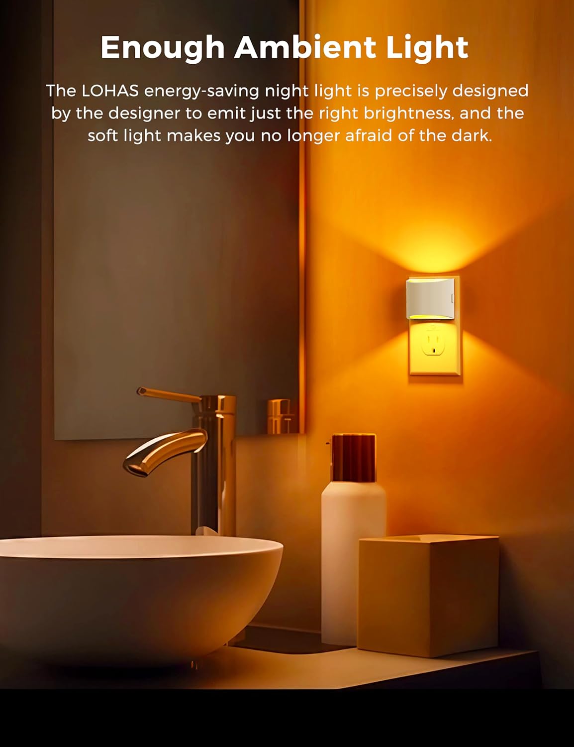 L LOHAS LED Night Light, Night Lights Plug into Wall with Dusk to Dawn Sensor, 3 Brightness Level, 2 Pack, 1600K Amber, White Housing