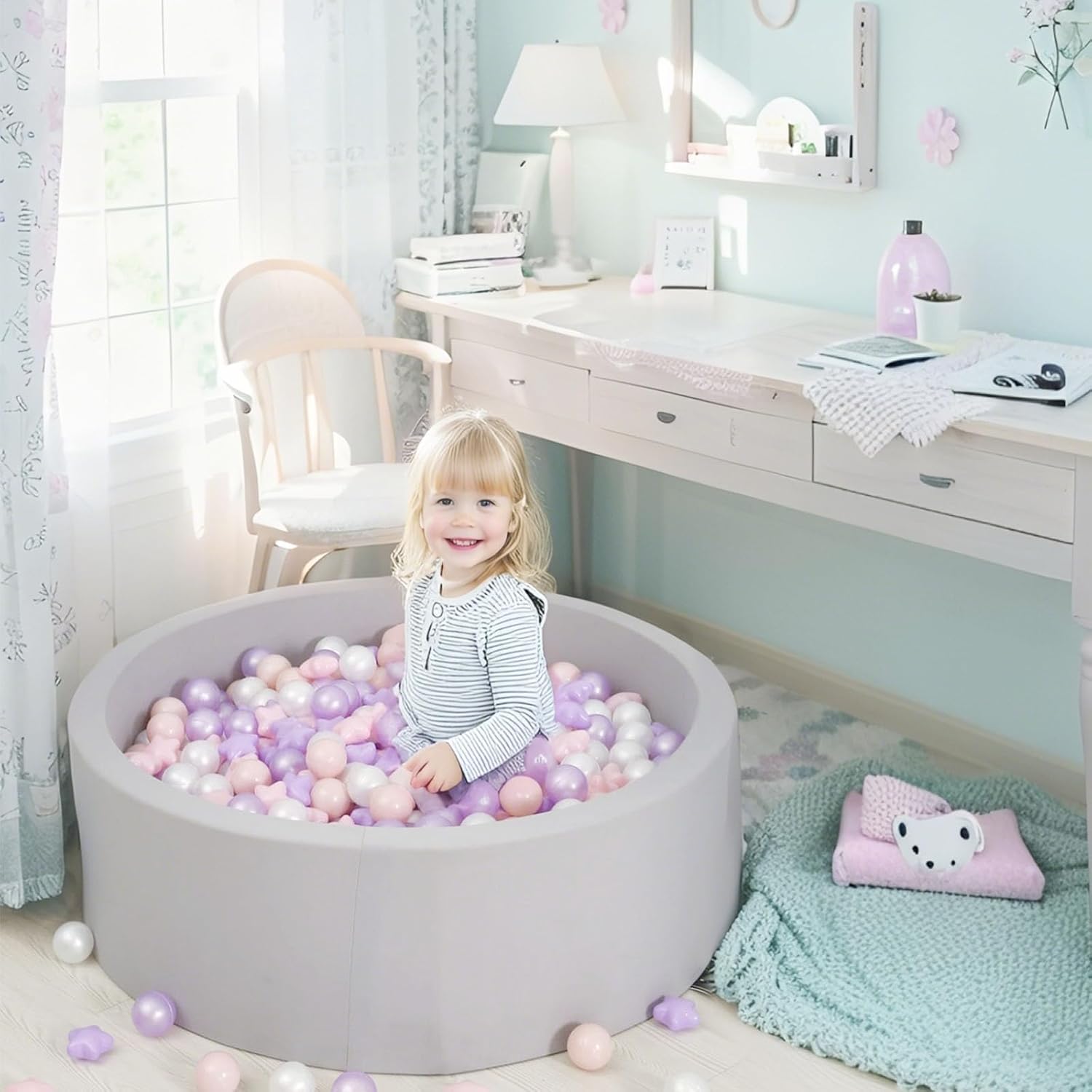 GOGOSO Balls for Ball Pit - Plastic Ball for Toddlers 1-3, Baby Kids Ball Pool Decoration 50 100 200 300 500 1000 (A Purple+Pink+White+Clear, 500 Balls)